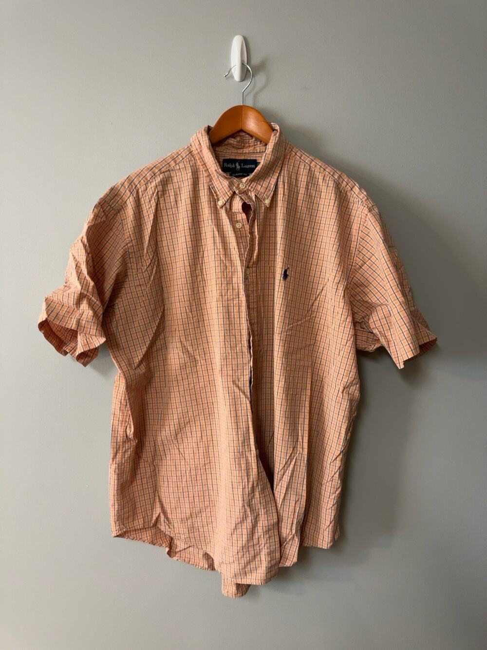 Polo Ralph Lauren Classic Fit Shirt Mens XXL Orange Plaid Short Sleeve Cotton